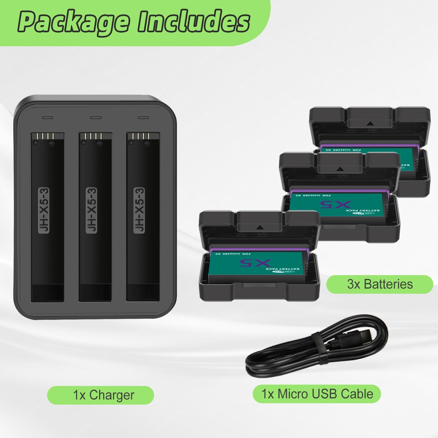 3 PACK 360 X5 Cameras Battery 3000mAh For Insta360 X5 camera + Charging case