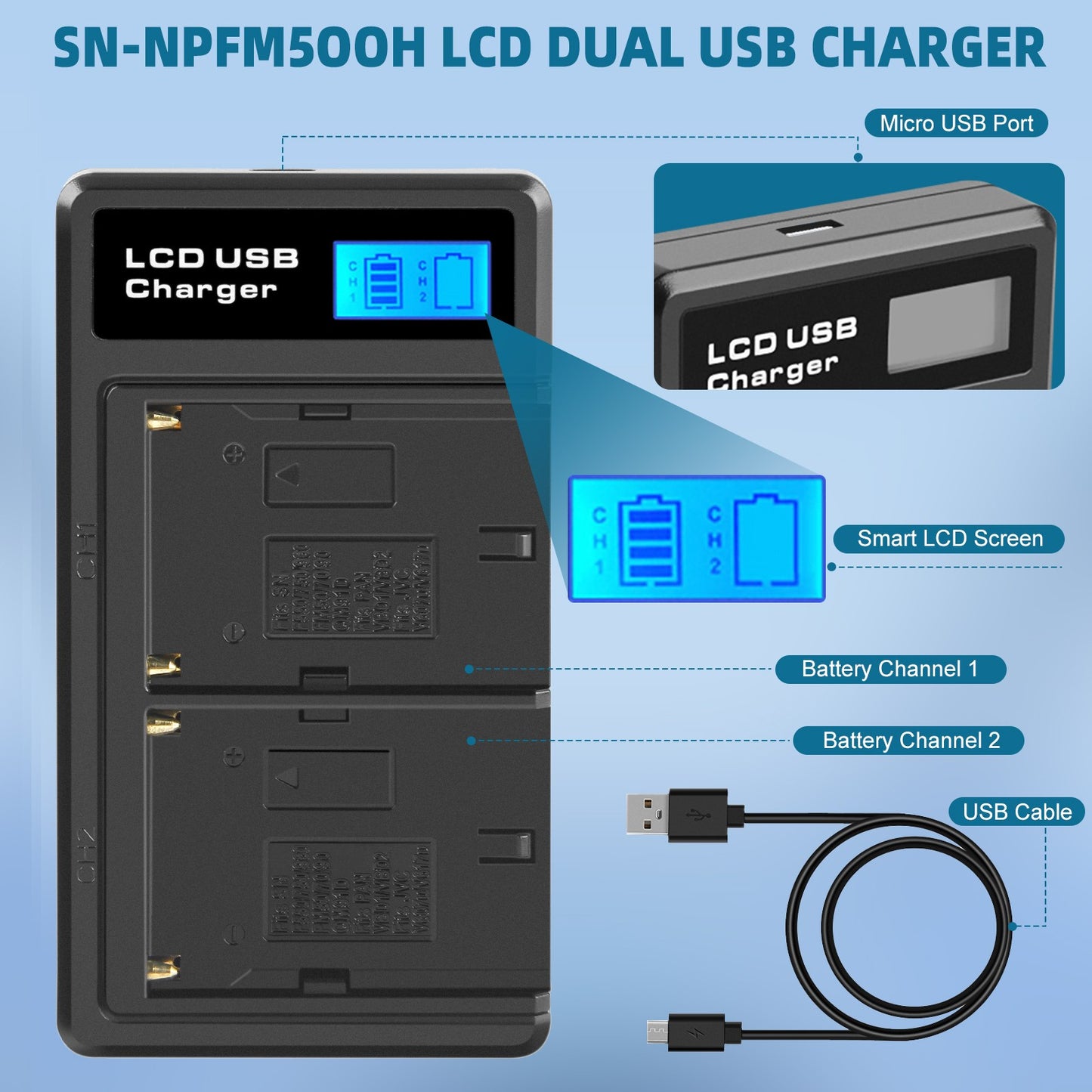 SHENTEC 2x Battery NP-FM500H +Charger For Sony Alpha DSLR/SLT A57 A68 A58 A300K/N A100