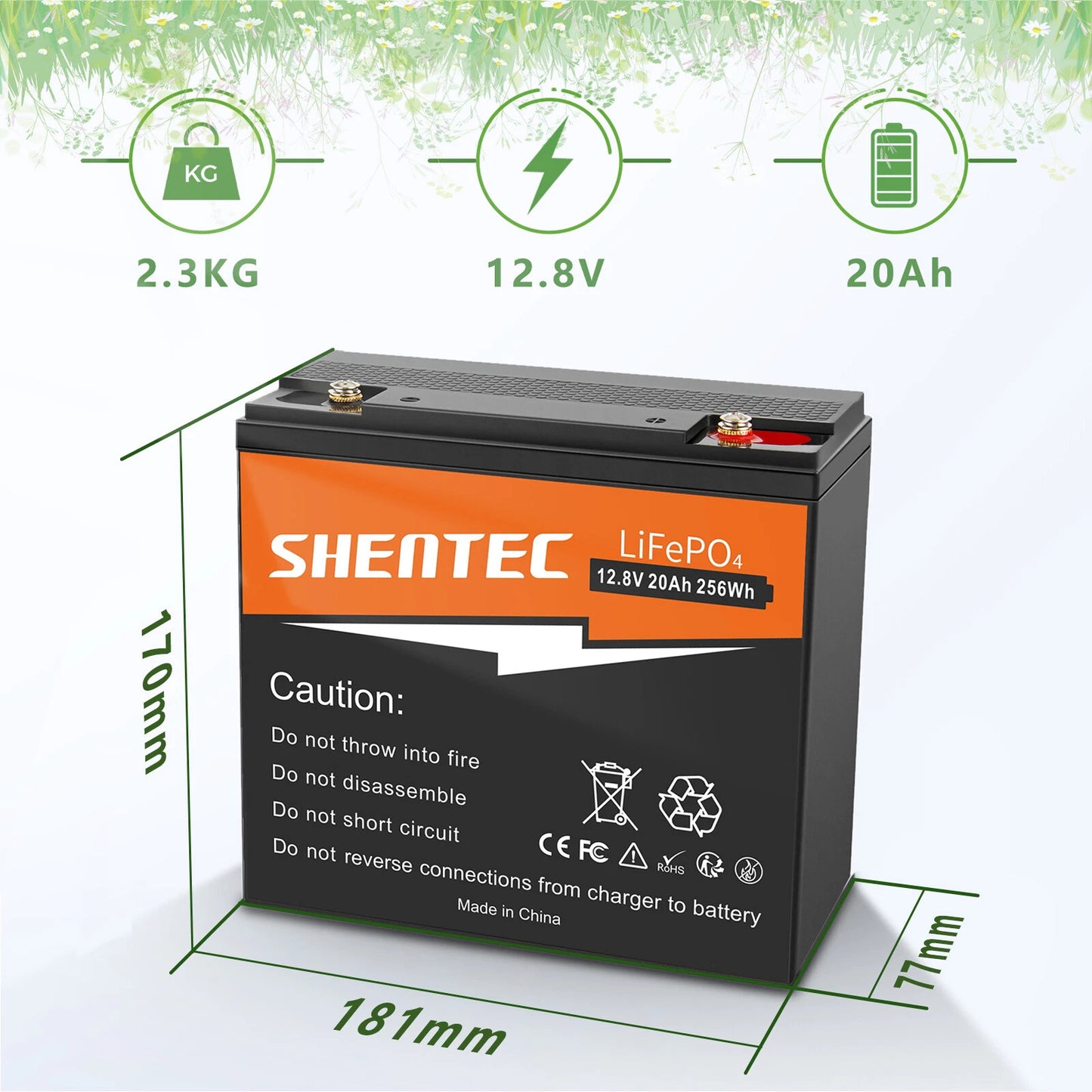 SHENTEC 12V 20Ah Lithium LiFePO4 Rechargeable Battery For Home RV Boat Solar