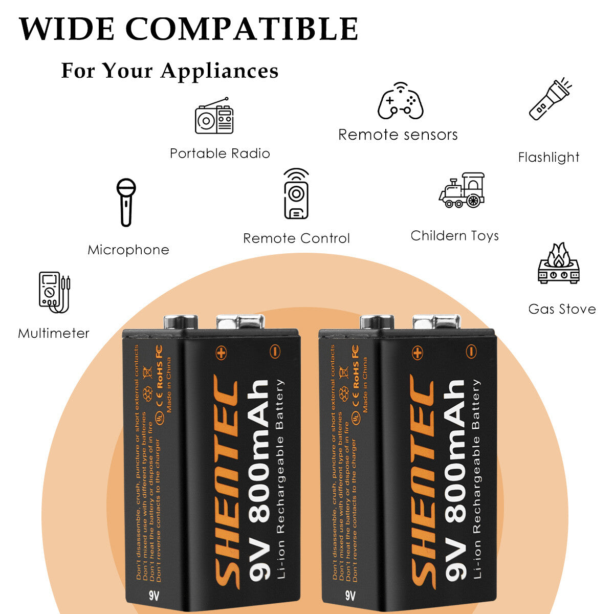 SHENTEC 8Pack 9V 800mAh Lithium Rechargeable Battery 6F22 PP3 LR22 MN1604