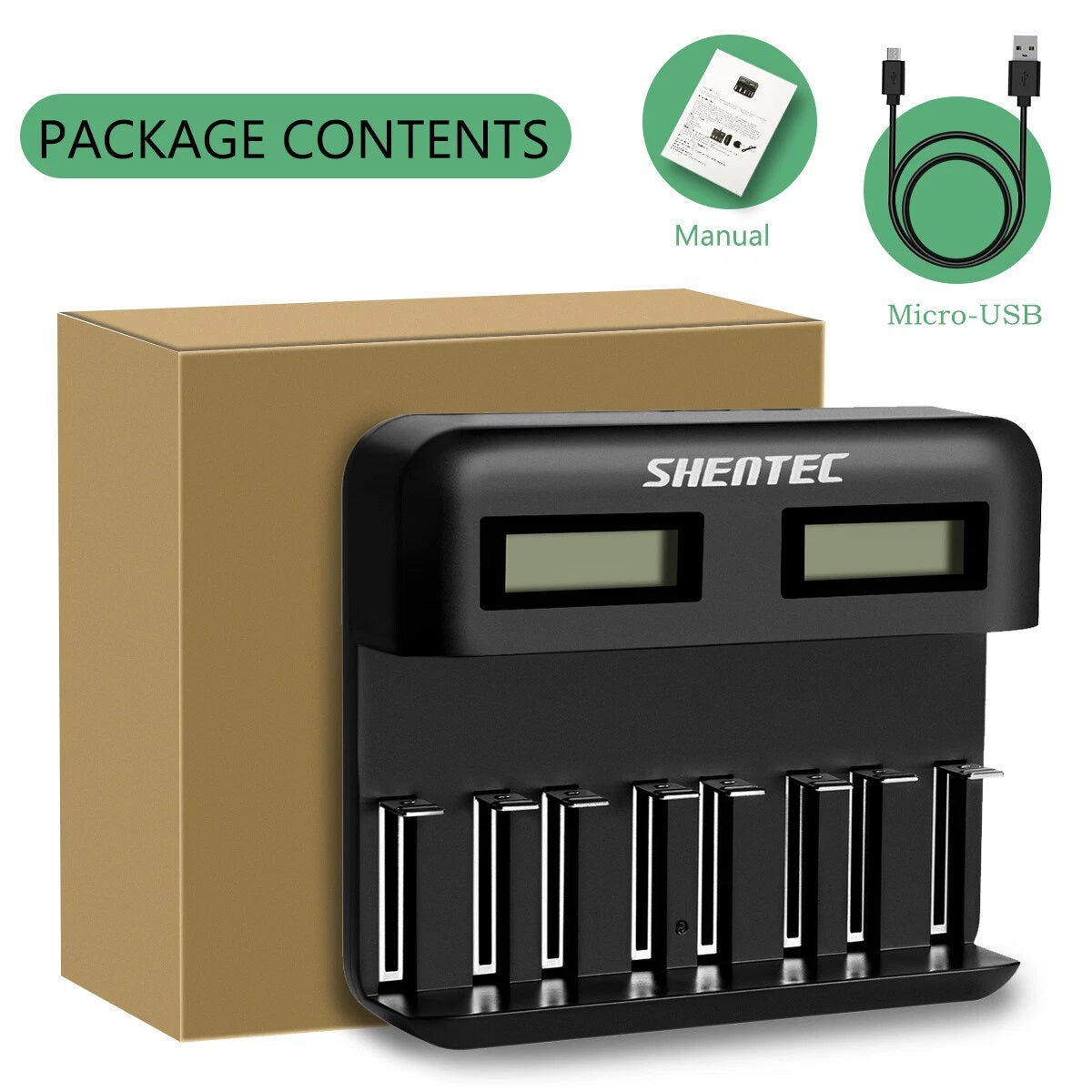 SHENTEC 8-Slot 9V Smart AA AAA C D Ni-MH Rechargeable Battery Charger