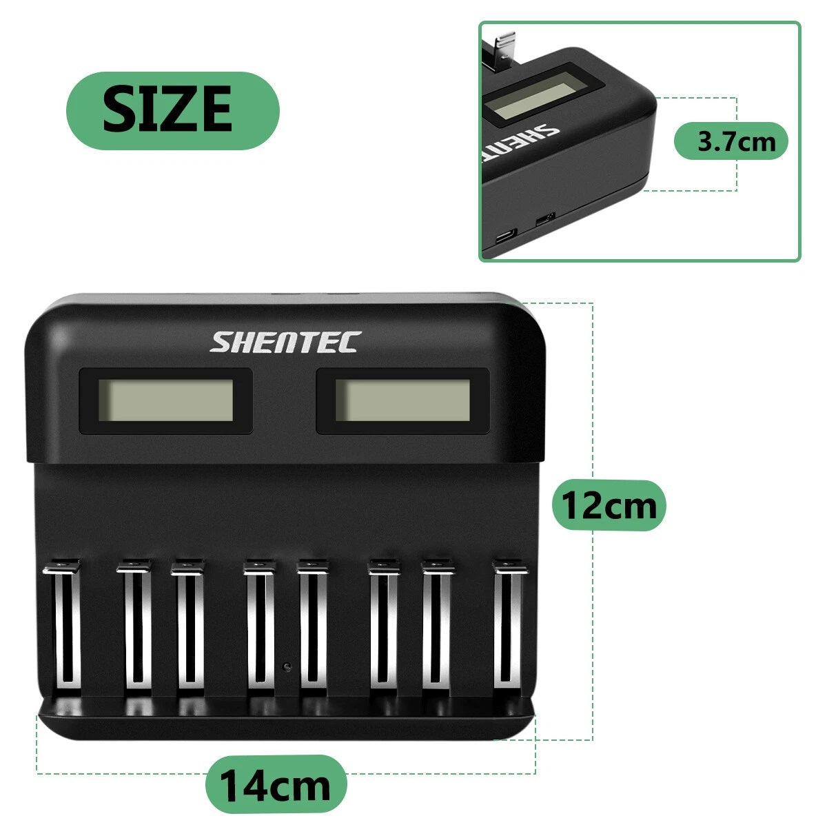 SHENTEC 8-Slot 9V Smart AA AAA C D Ni-MH Rechargeable Battery Charger