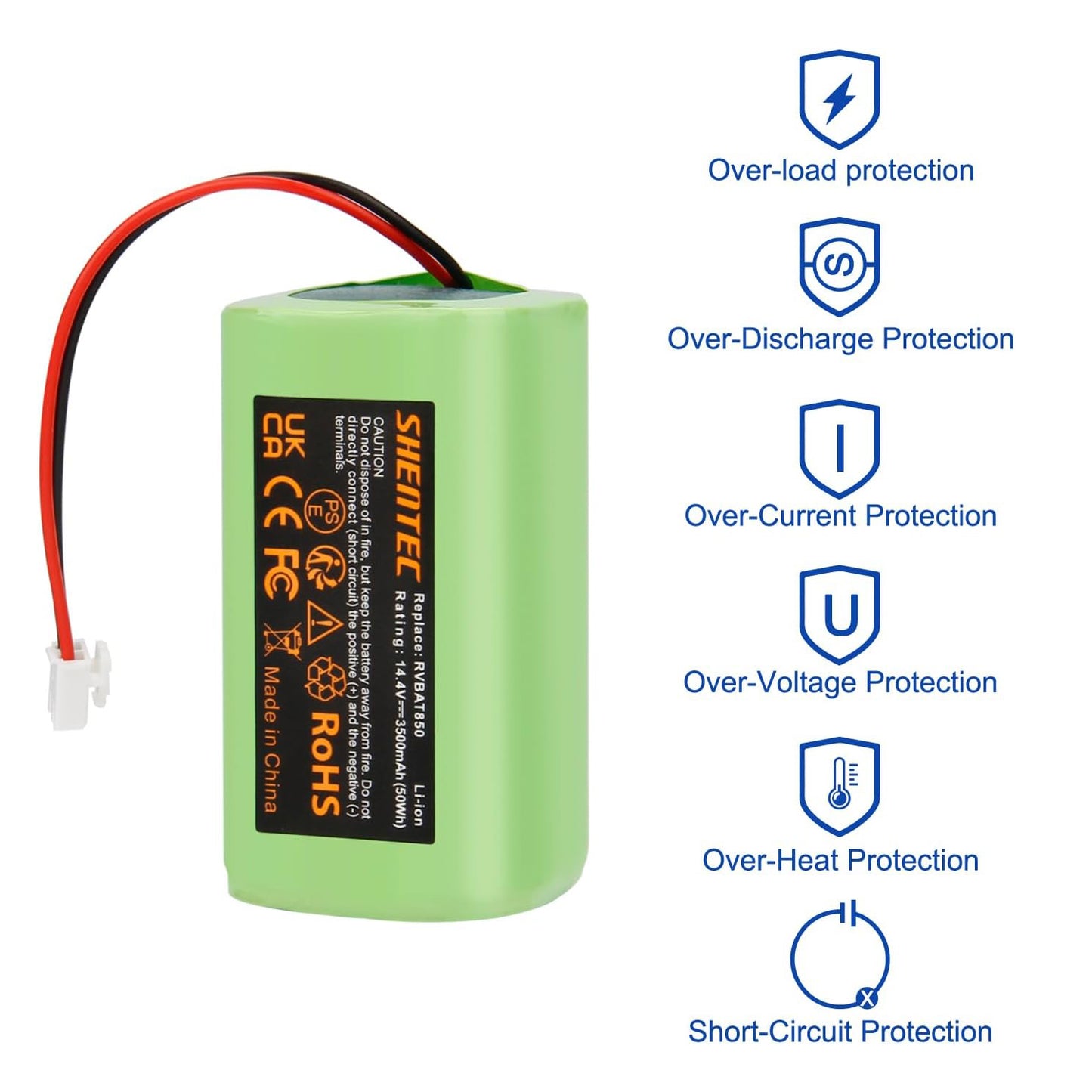 SHENTEC 3500mAh Battery RVBAT850 Replacement for Shark Ion Robot Vacuum Cleaners