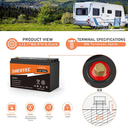 SHENTEC LiFePO4 Battery 12 V 100 Ah Lithium Deep Cycle Battery