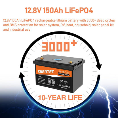 SHENTEC LiFePO4 150Ah Bluetooth Lithium Battery Built-in 150A BMS
