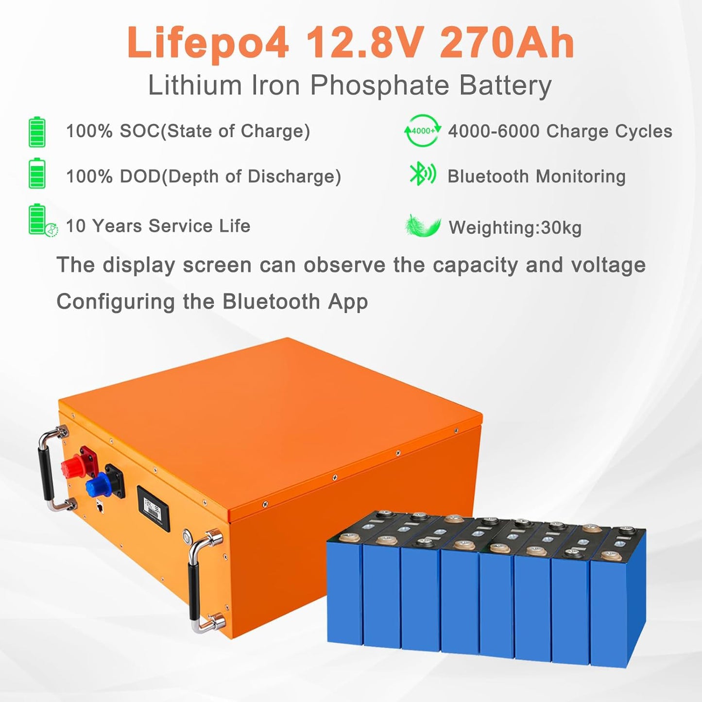 SHENTEC 12.8 V 270 Ah LiFePO4 Lithium Battery with 6000+ Cycles and BMS Protection