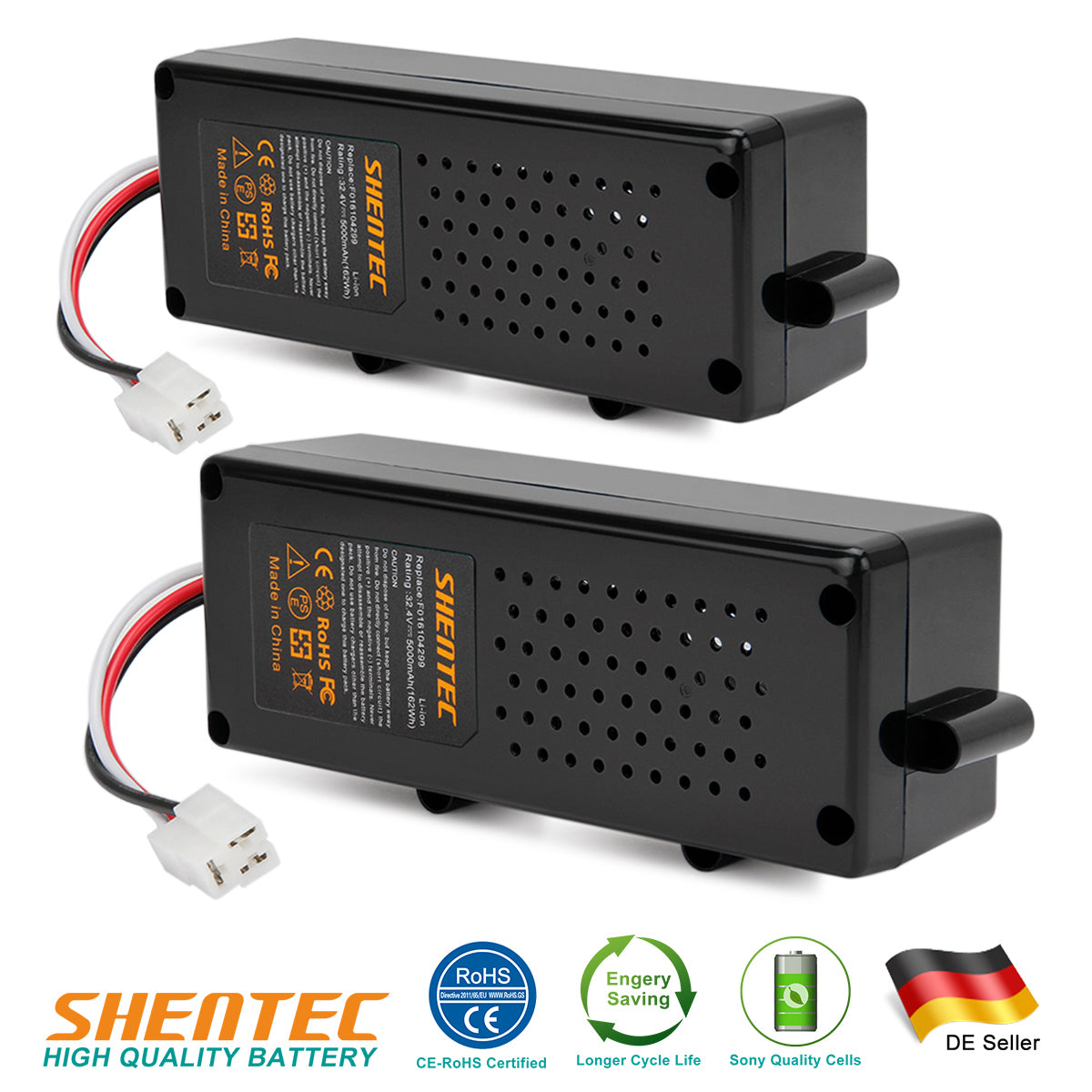 SHENTEC 2 Packs 32.4V 5.0Ah Li-ion Battery For Bosch Indego F016104299 Indego 800 1000 1200 3600