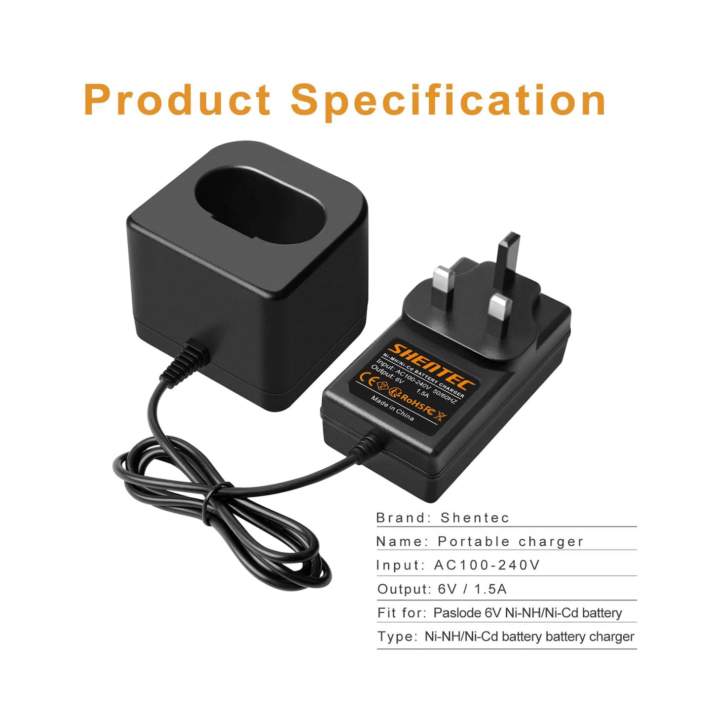 SHENTEC Battery Charger For Paslode 6V Ni-MH 404717 B20544E BCPAS-404717