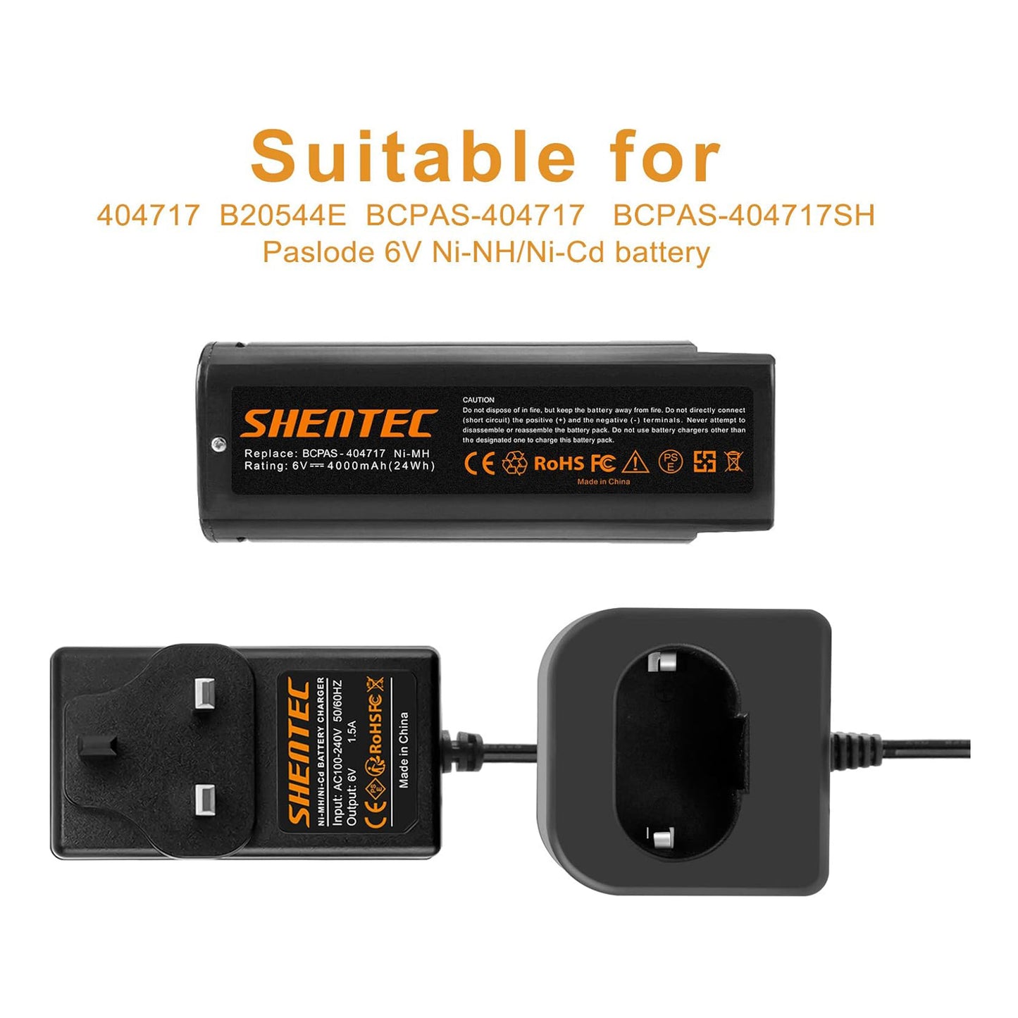 SHENTEC Battery Charger For Paslode 6V Ni-MH 404717 B20544E BCPAS-404717