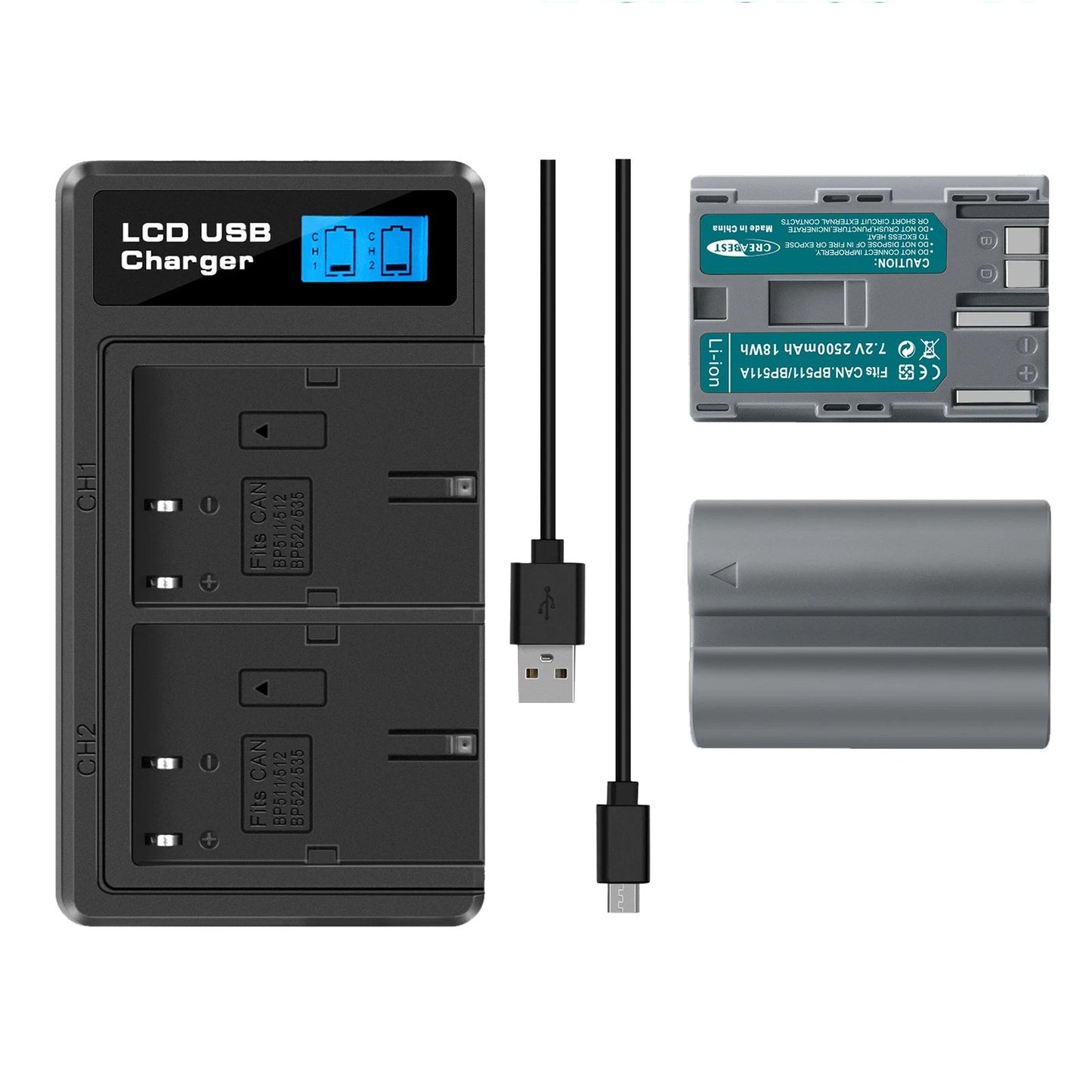 2x BP-511 Battery &LCD Dual Charger For Canon EOS 40D 50D BP-511A 300D 20D 30D