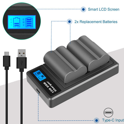 2x BP-511 Battery &LCD Dual Charger For Canon EOS 40D 50D BP-511A 300D 20D 30D