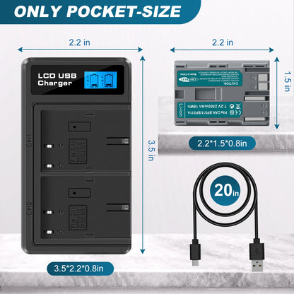 2x BP-511 Battery &LCD Dual Charger For Canon EOS 40D 50D BP-511A 300D 20D 30D