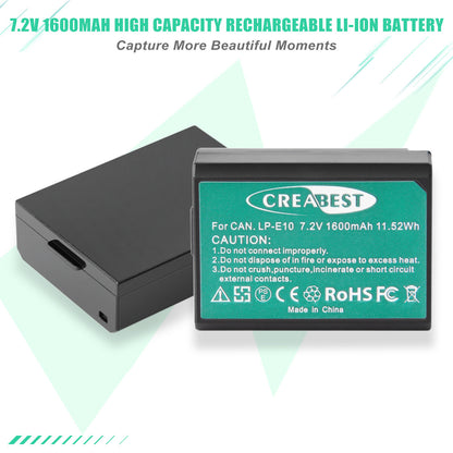 2x LP-E10 Battery &Charger For Canon Rebel T3 T5 Kiss X50 EOS 1200D 1300D 2000D