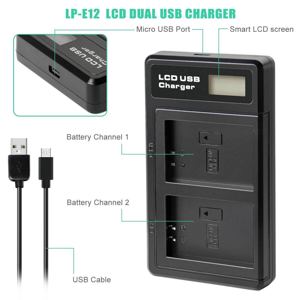 2x LP-E12 Battery +Charger For Canon EOS M M10 M50 PowerShot SX70