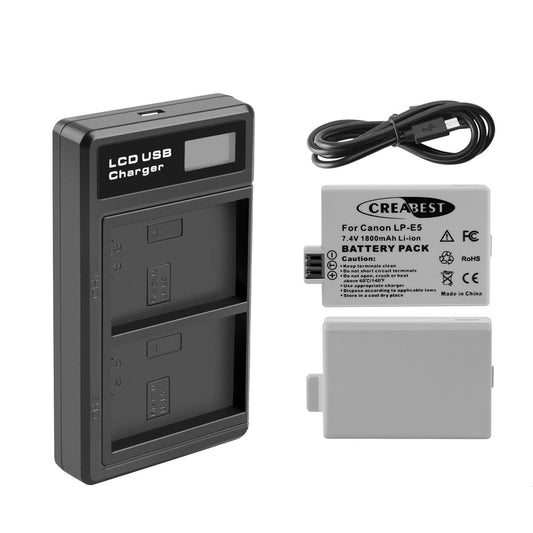 2× LP-E5 Battery 1800mAh For Canon EOS 450D 500D 1000D Rebel T1i Xs Kiss X3 X2