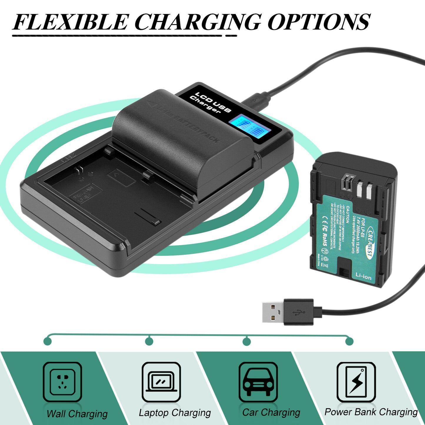 2xLP-E6 LP-E6N Battery+Dual Charger For Canon EOS 90D 5D Mark III IV 80D 60D 70D