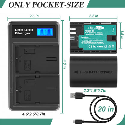 2xLP-E6 LP-E6N Battery+Dual Charger For Canon EOS 90D 5D Mark III IV 80D 60D 70D