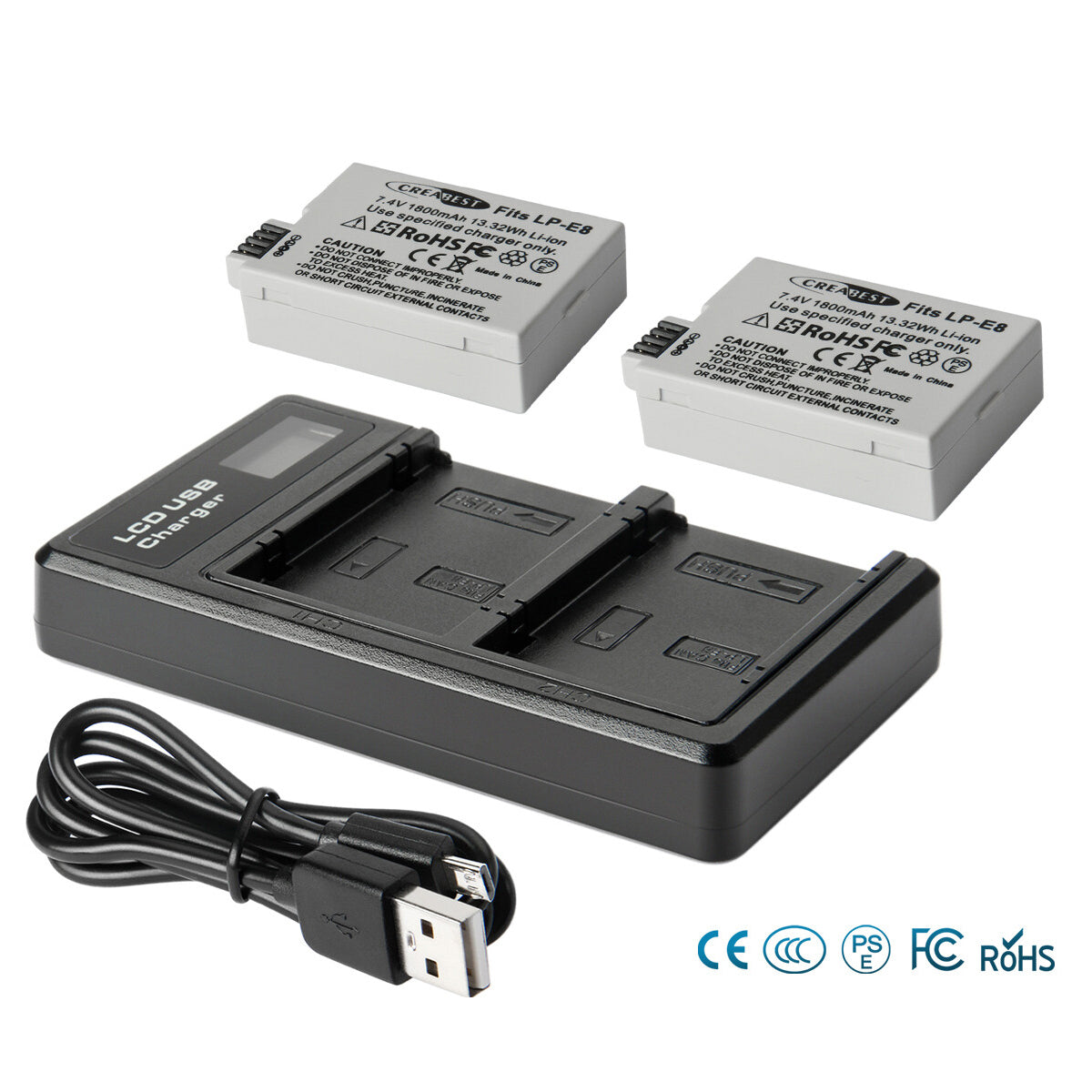 SHENTEC 2x LP-E8 Battery+ Dual Charger For Canon EOS 550D 600D 650D 700D Kiss T2i X4 X5