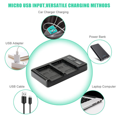 SHENTEC 2x LP-E8 Battery+ Dual Charger For Canon EOS 550D 600D 650D 700D Kiss T2i X4 X5