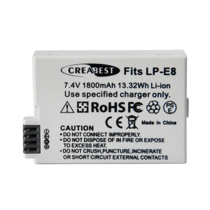 SHENTEC 2x LP-E8 Battery+ Dual Charger For Canon EOS 550D 600D 650D 700D Kiss T2i X4 X5