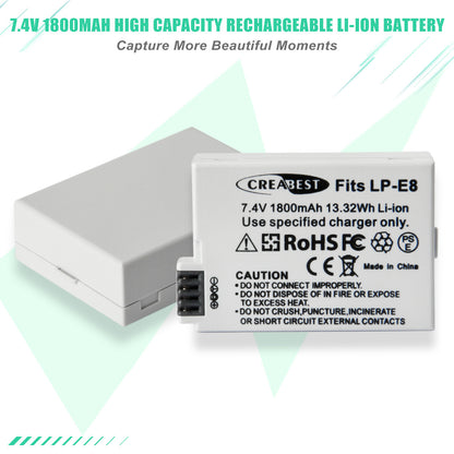 SHENTEC 2x LP-E8 Battery+ Dual Charger For Canon EOS 550D 600D 650D 700D Kiss T2i X4 X5