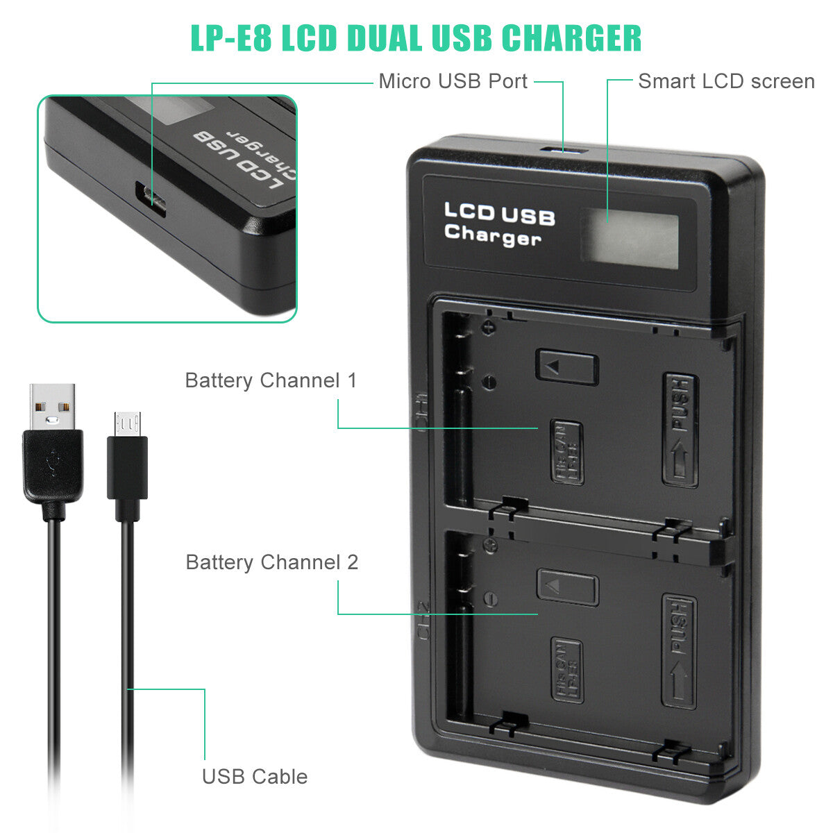 SHENTEC 2x LP-E8 Battery+ Dual Charger For Canon EOS 550D 600D 650D 700D Kiss T2i X4 X5