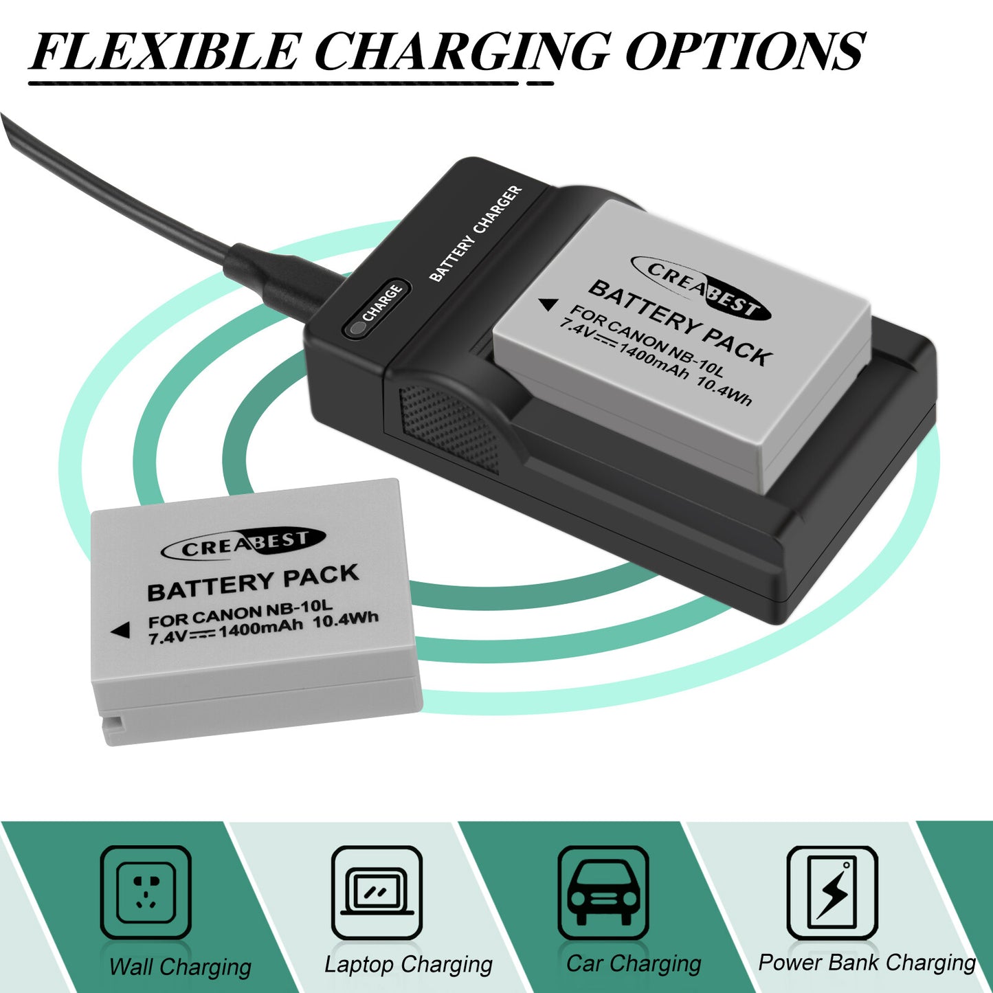 2x NB-10L Battery+Charger For Canon PowerShot G15 G16 G1X SX50HS SX60HS SX40HS