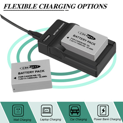 2x NB-10L Battery+Charger For Canon PowerShot G15 G16 G1X SX50HS SX60HS SX40HS