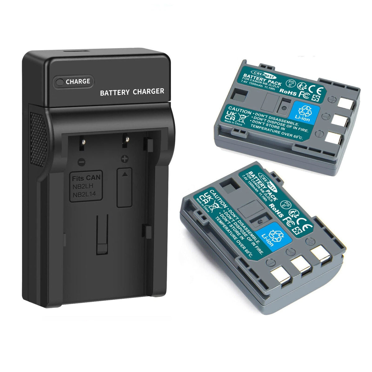 2x NB-2LH Battery+Charger For Canon EOS HV30 HV40 400D 350D HV20 BP-2L14 BP-2L14