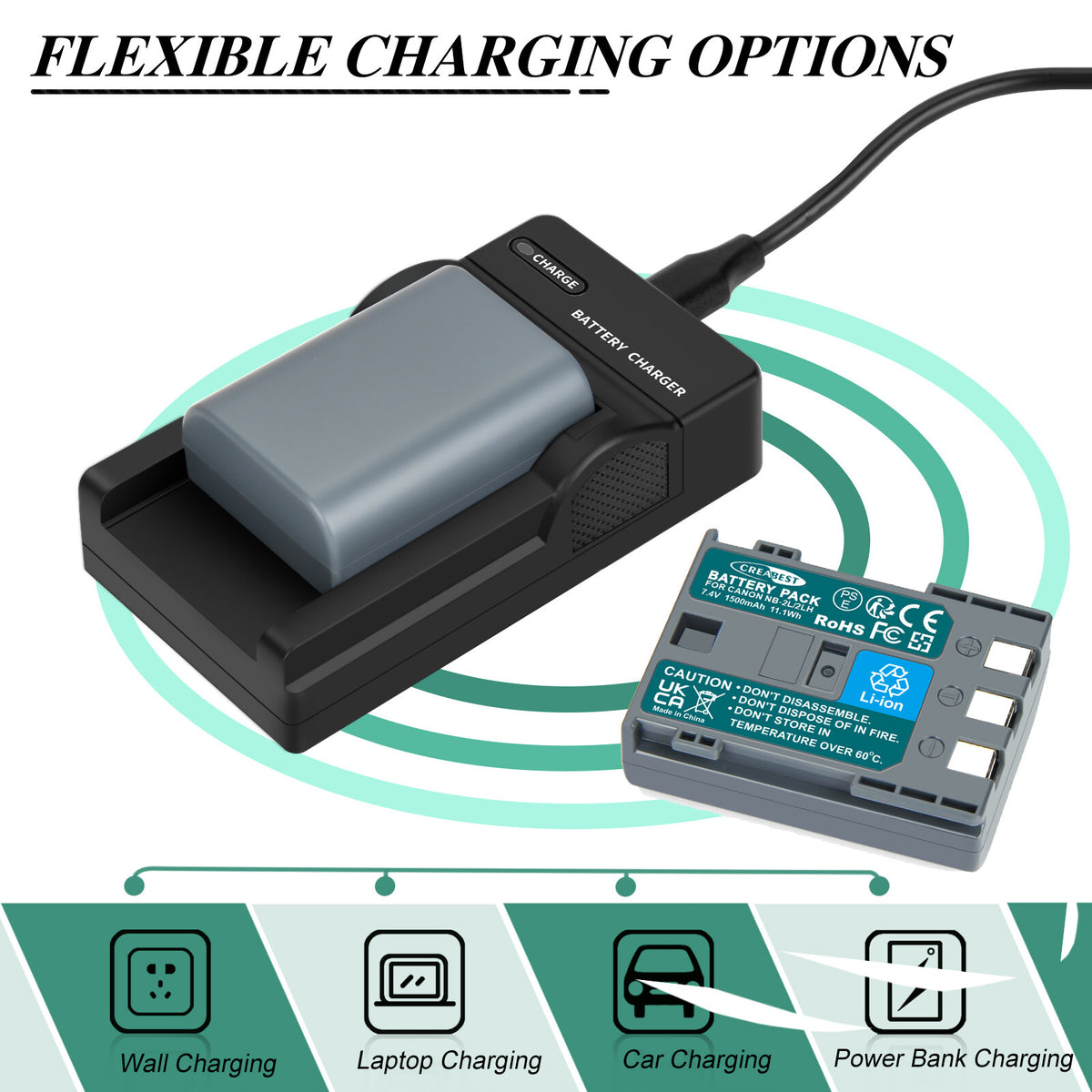 2x NB-2LH Battery+Charger For Canon EOS HV30 HV40 400D 350D HV20 BP-2L14 BP-2L14