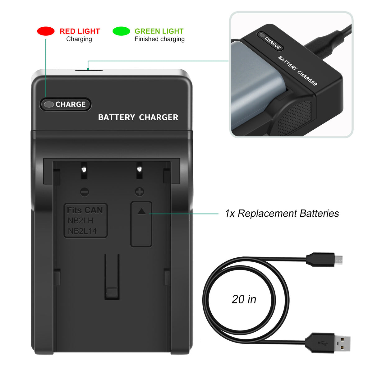 2x NB-2LH Battery+Charger For Canon EOS HV30 HV40 400D 350D HV20 BP-2L14 BP-2L14