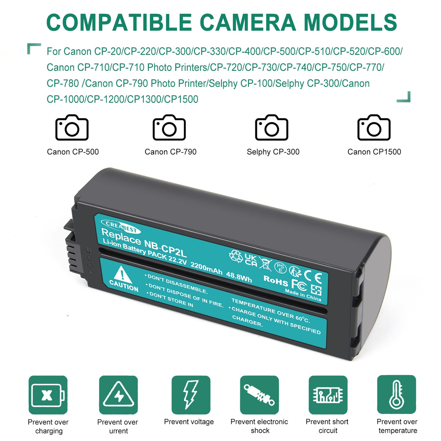 22.2V NB-CP1L Battery For Canon Selphy CP1200 CP1300 CP1500 CP-910 NB-CP2L CP2LH
