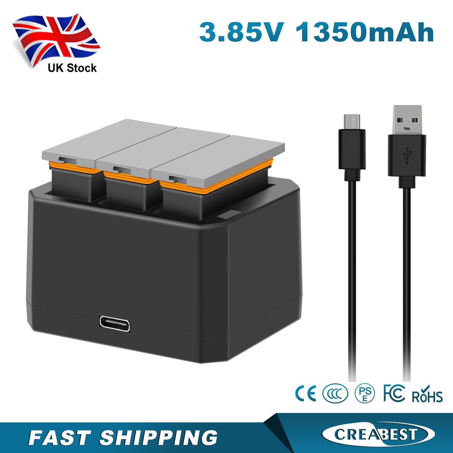 3x 1350mAh Battery+3 Channel Fast Charger USB For DJI Osmo AB1 P01 PT1 Action