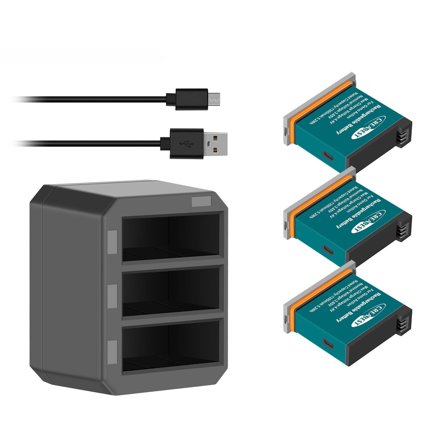 3x 1350mAh Battery+3 Channel Fast Charger USB For DJI Osmo AB1 P01 PT1 Action