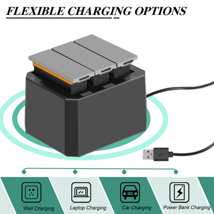 3x 1350mAh Battery+3 Channel Fast Charger USB For DJI Osmo AB1 P01 PT1 Action