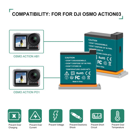 3x 1350mAh Battery+3 Channel Fast Charger USB For DJI Osmo AB1 P01 PT1 Action