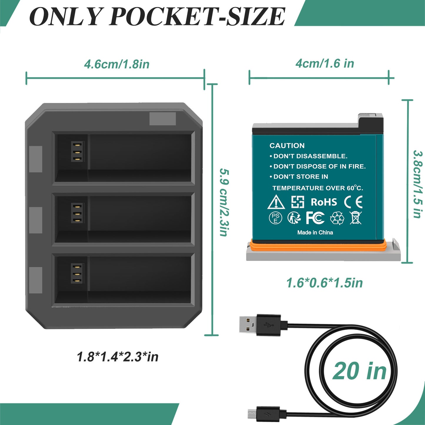 3x 1350mAh Battery+3 Channel Fast Charger USB For DJI Osmo AB1 P01 PT1 Action