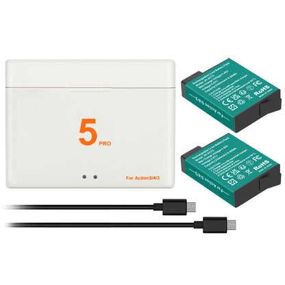 2x Action 4 3 5 Pro Battery+Charger For DJI Osmo Action 5 Pro Action 4 Action 3