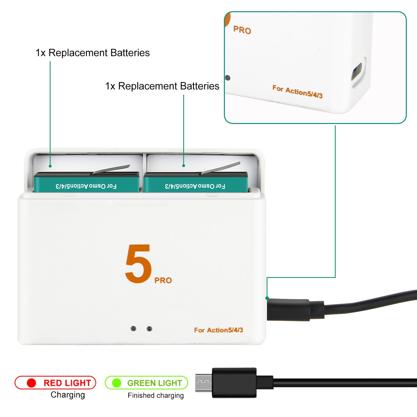 2x Action 4 3 5 Pro Battery+Charger For DJI Osmo Action 5 Pro Action 4 Action 3