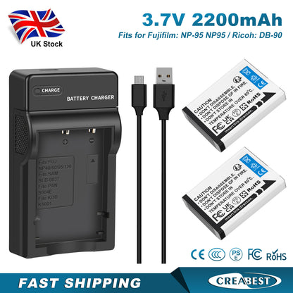 2x NP-95 NP95 3.7V Battery+Charger for Fujifilm Finepix F30 F31 F31fd X100 X100s