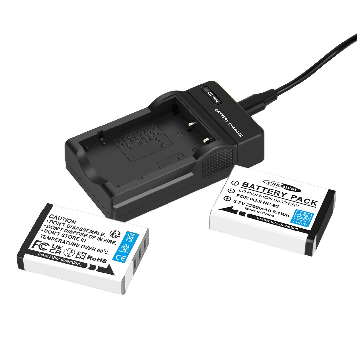 2x NP-95 NP95 3.7V Battery+Charger for Fujifilm Finepix F30 F31 F31fd X100 X100s