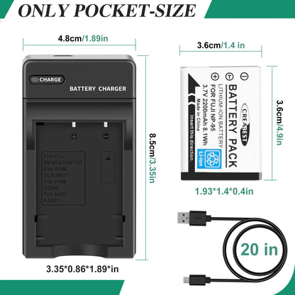 2x NP-95 NP95 3.7V Battery+Charger for Fujifilm Finepix F30 F31 F31fd X100 X100s
