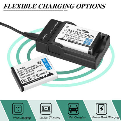 2x NP-95 NP95 3.7V Battery+Charger for Fujifilm Finepix F30 F31 F31fd X100 X100s