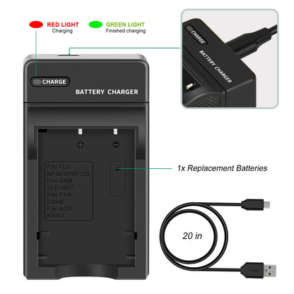2x NP-95 NP95 3.7V Battery+Charger for Fujifilm Finepix F30 F31 F31fd X100 X100s