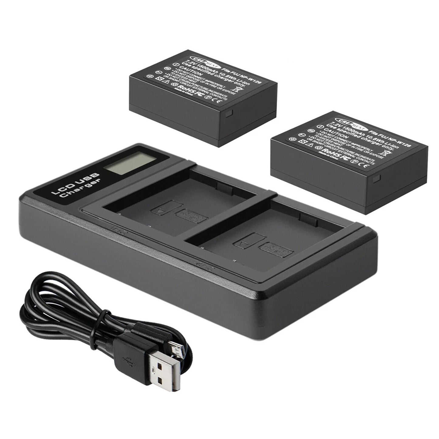 2x NP-W126 W126S Battery+Charger For Fujifilm Fuji X-E1 X-E2 X-E2S X-T10 X-T20