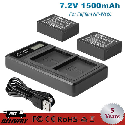 2x NP-W126 W126S Battery+Charger For Fujifilm Fuji X-E1 X-E2 X-E2S X-T10 X-T20