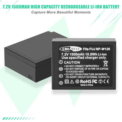 2x NP-W126 W126S Battery+Charger For Fujifilm Fuji X-E1 X-E2 X-E2S X-T10 X-T20