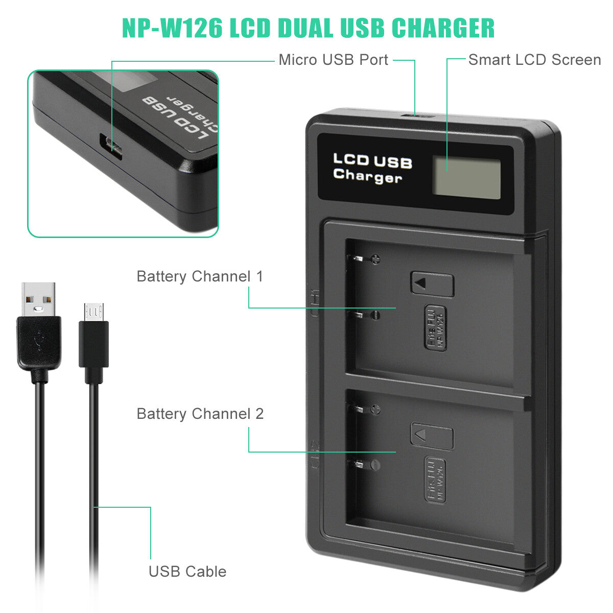 2x NP-W126 W126S Battery+Charger For Fujifilm Fuji X-E1 X-E2 X-E2S X-T10 X-T20
