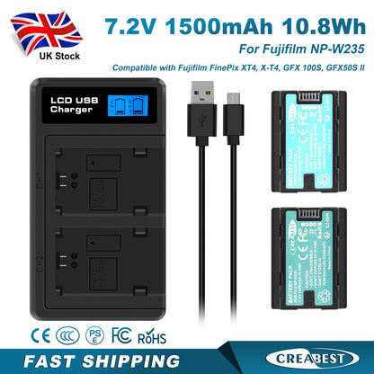 2x NP-W235 Battery+Dual Charger For Fujifilm GFX 100S 50S II X-H2S X-T5 XT4 X-T4
