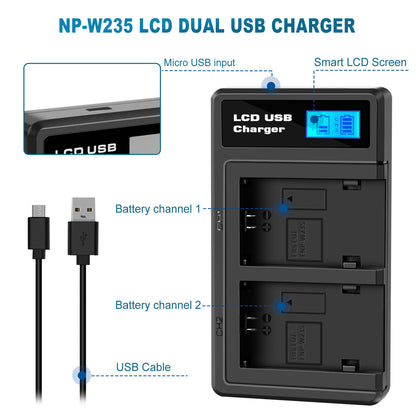 2x NP-W235 Battery+Dual Charger For Fujifilm GFX 100S 50S II X-H2S X-T5 XT4 X-T4